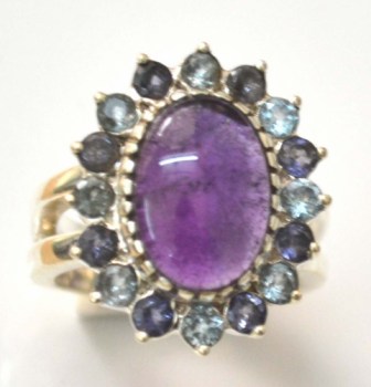 Zilveren edelsteen ring met Amethist, Ioliet en blauw Topaas 18